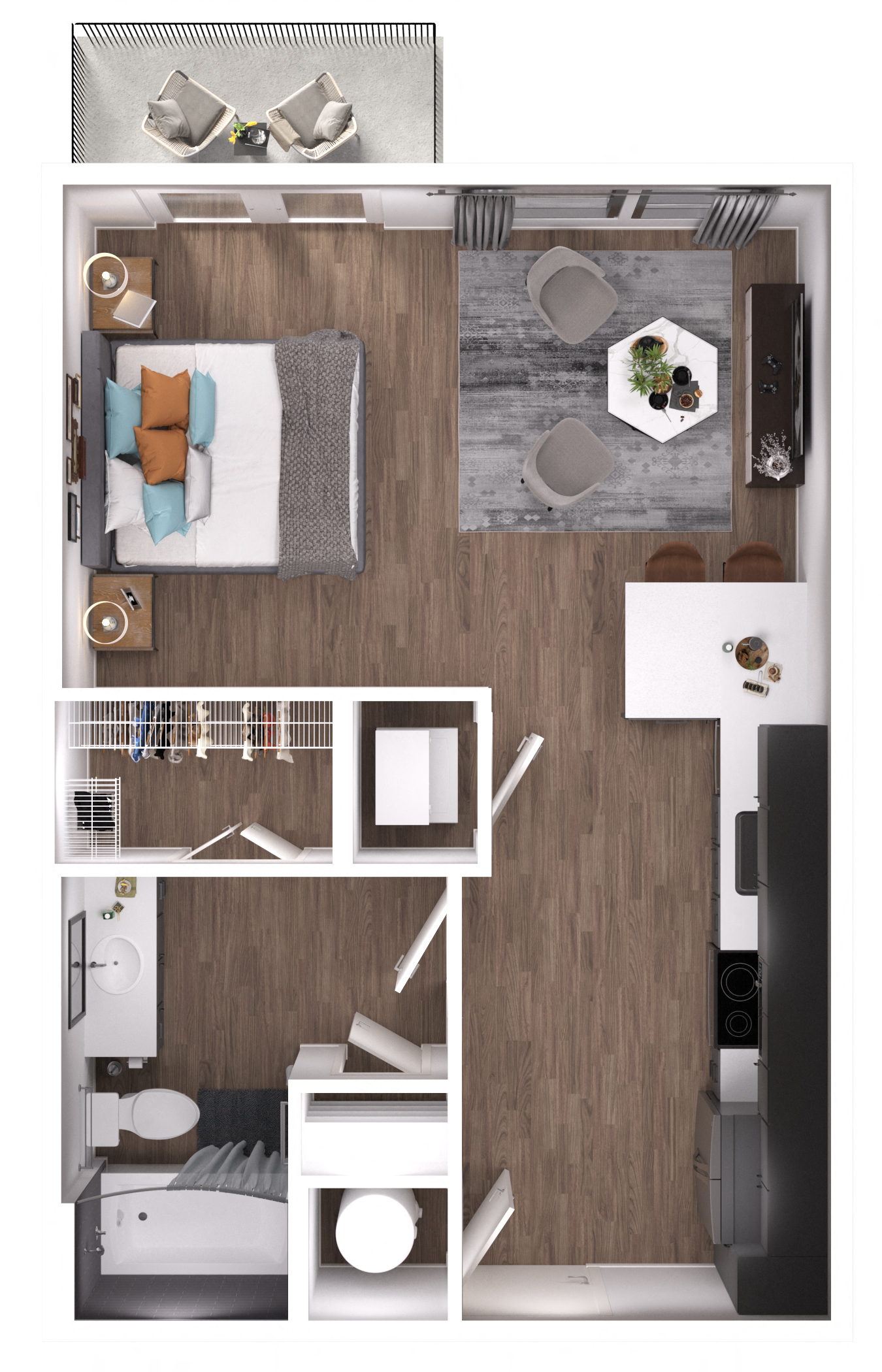Floor plan for studio, 1 bath, 539 sqft